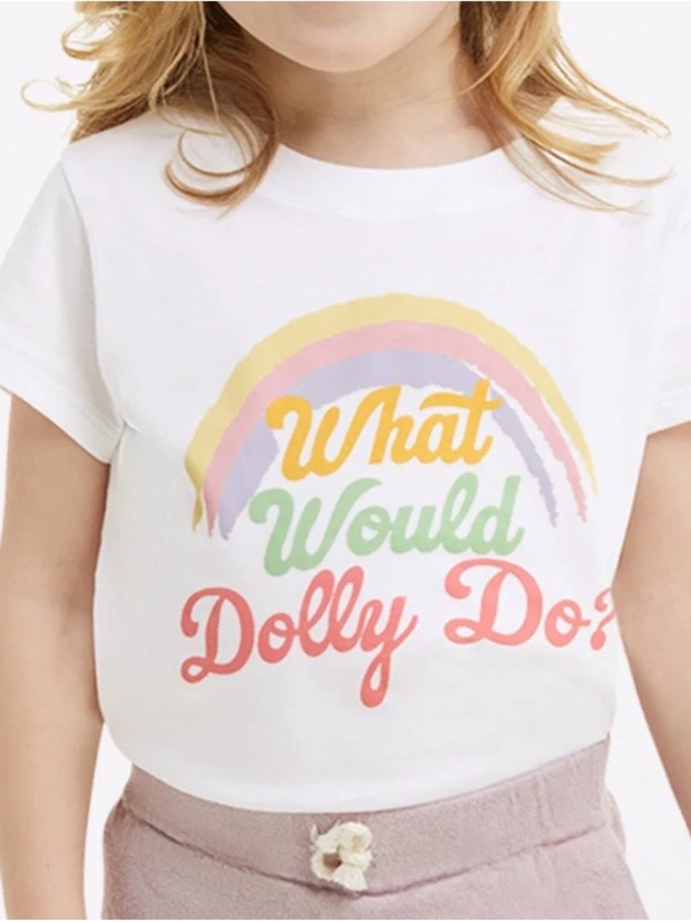 Draper James White Tee with Pastel Rainbow and Script